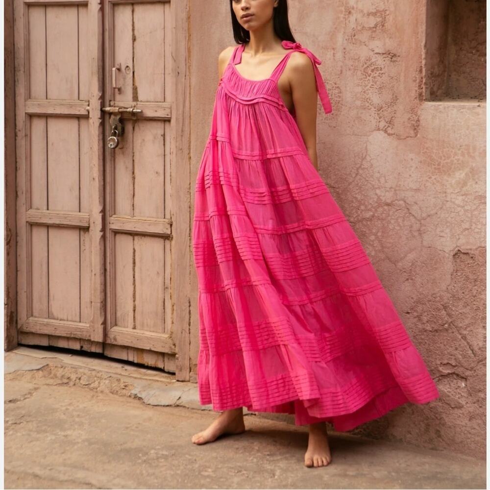 Seema Kahai Tiered Montauk Sundress Small Magenta Retail $535